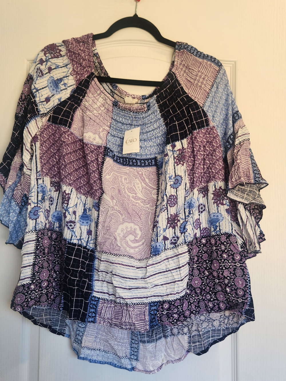 Cato Women's Purple Patchwork Peasant Top XL BNWT